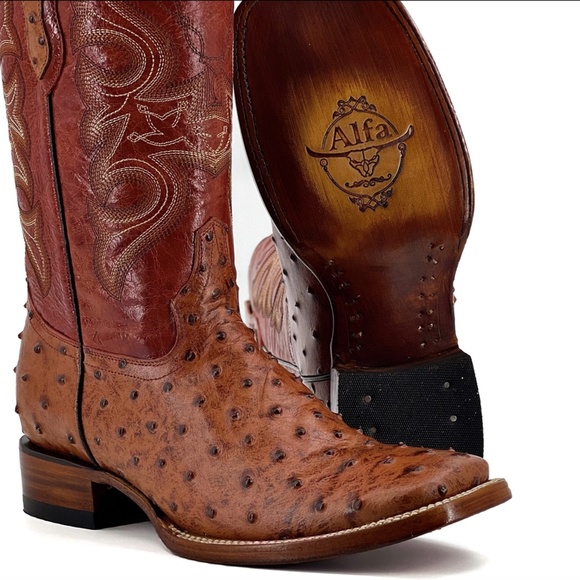 Men’s Handmade Cognac Ostrich – Square Toe - Picture 2 of 2